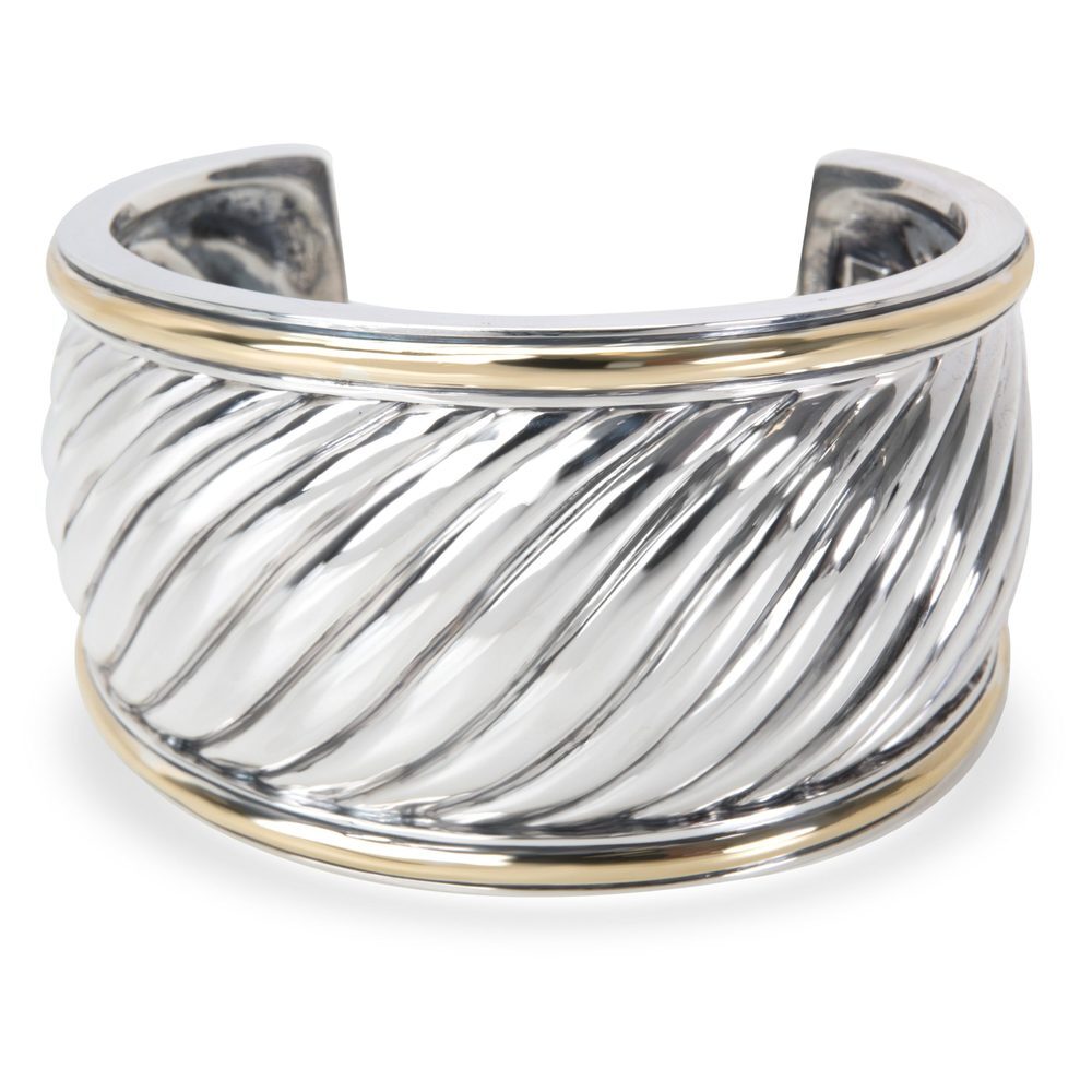 David Yurman Wide Sculpted Cable Cuff in Sterling Silver & 18K Yellow Gold